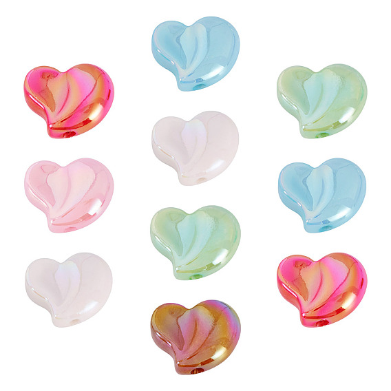 10 шт. непрозрачные акриловые бусины с УФ-покрытием, радужный, сердце