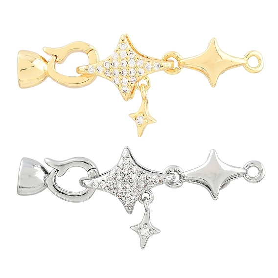 Brass Micro Pave Clear Cubic Zirconia Fold Oval Clasp, Star
