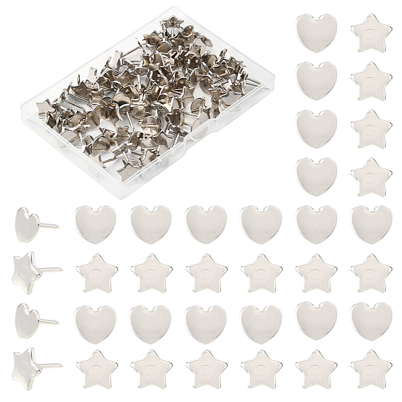 100 шт. 2 стили железные канцелярские кнопки, для фото стены, карты, доска объявлений или пробковые доски, сердце / звезда