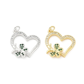 Brass Micro Pave Cubic Zirconia Pendants, with Jump Ring, Heart with Butterfly Charm