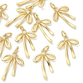 SHEGRACE Brass Clear Cubic Zirconia Pendants, Bowknot Charms, Cadmium Free & Lead Free & Nickel Free
