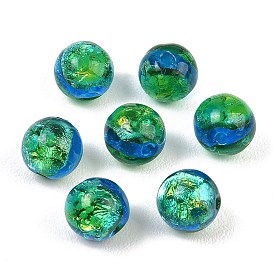 Ручная серебряная фольга стеклянные бусины Lampwork, круглые