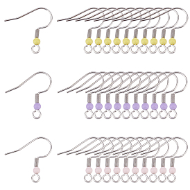 Unicraftale 300Pcs 3 Colors 316 Surgical Stainless Steel Earring Hooks, with Beads, Stainless Steel Color
