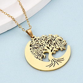 304 подвесные из нержавеющей стали ожерелья, луна с деревом, ионное покрытие (ip)