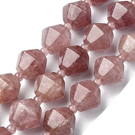 Natural Strawberry Quartz Beads Strands, Faceted Bicone, with Seed Beads