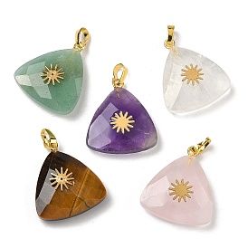 Подвески из натурального кварцевого кристалла, аметиста, розового кварца, зеленого авантюрина и тигрового глаза, Подвески-шармы с гранеными треугольниками золотистого оттенка 304 солнечные ломтики из нержавеющей стали и латунные застежки-кнопки