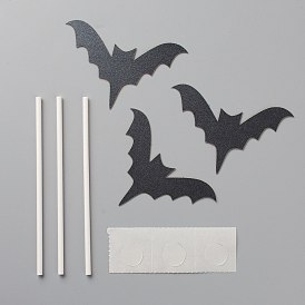 DIY Halloween Theme Paper Cake Insert Card Decoration, with Plastic Rod, for Cake Decoration, Bat
