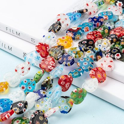 Heart Handmade Millefiori Glass Beads Strands