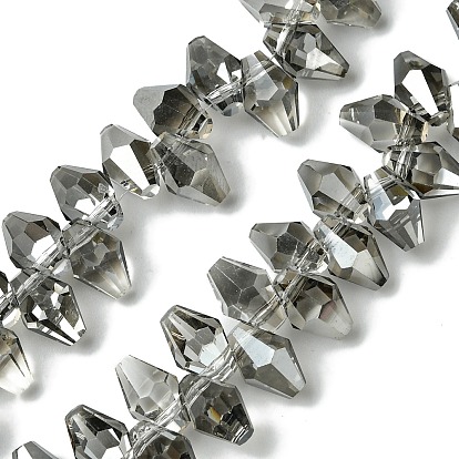 Прозрачные стеклянные бусины гальваническим пряди, гальваническое покрытие, граненые, двухконусные