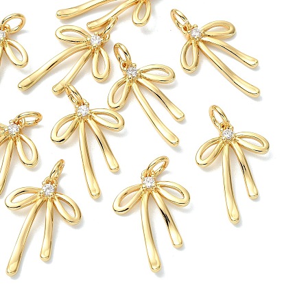 SHEGRACE Brass Clear Cubic Zirconia Pendants, Bowknot Charms, Cadmium Free & Lead Free & Nickel Free