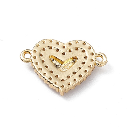 Rack Plating Brass Micro Pave Clear Cubic Zirconia Connector Charms, Lead Free & Cadmium Free, Heart Links
