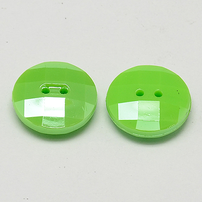 Boutons acryliques taiwan, nacré, facette, 2-trou, plat rond