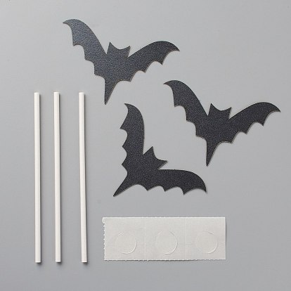 DIY Halloween Theme Paper Cake Insert Card Decoration, with Plastic Rod, for Cake Decoration, Bat