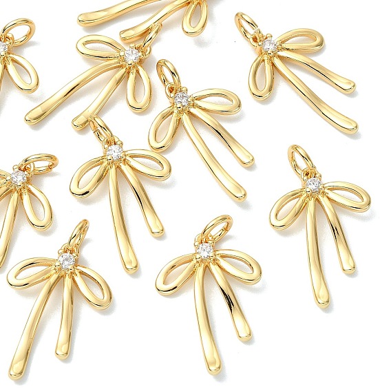 SHEGRACE Brass Clear Cubic Zirconia Pendants, Bowknot Charms, Cadmium Free & Lead Free & Nickel Free