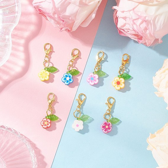 Цветочные подвески из полимерной глины ручной работы, Застежки-когти из сплава омара, подвески для украшений сумок