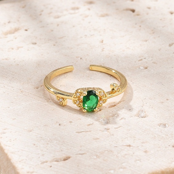 Кольца-манжеты для женщин с открытыми пальцами из латуни с микропаве из кубического циркония, долговечный, овальные