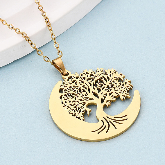 304 подвесные из нержавеющей стали ожерелья, луна с деревом, ионное покрытие (ip)