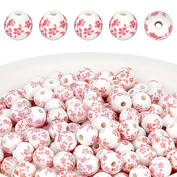200шт. фарфоровые бусины ручной работы с принтом, круглые