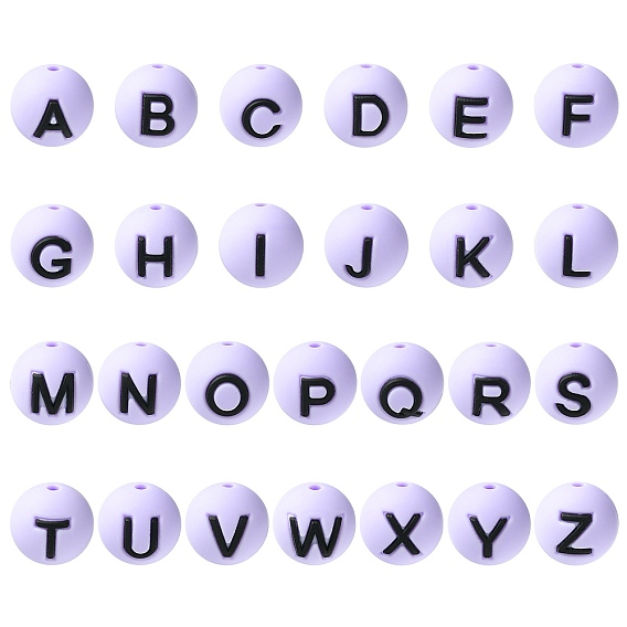 1 набор 26шт. фиолетовые круглые с буквами силиконовые бусины, фокусные бусы