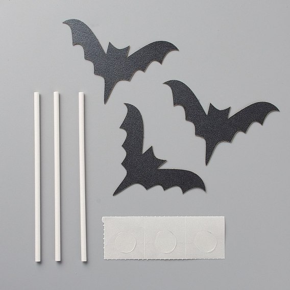 DIY Halloween Theme Paper Cake Insert Card Decoration, with Plastic Rod, for Cake Decoration, Bat