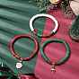 3Pcs 3 Styles Handmade Polymer Clay Beaded Stretch Bracelet Sets, Santa Claus & Christmas Tree Alloy Enamel Stackable Charm Bracelets for Women
