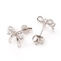 Brass Micro Pave Clear Cubic Zirconia Ear Studs, with Ear Nuts and 925 Sterling Silver Pins, Bowknot