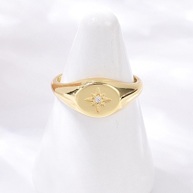 Латунные кольца-манжеты с микропаве и прозрачным цирконием для женщин, овальные со звездой, стойки покрытие, без кадмия и без свинца, прочное покрытие