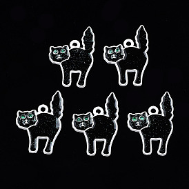 Окрашенного распылением эмали сплава подвески, с изумрудными стразами и блестящей пудрой, без кадмия, без никеля и без свинца, кошка