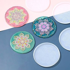 DIY Silicone Mandala Pattern Coaster Molds, Resin Casting Molds, For UV Resin, Epoxy Resin Craft Making, Flat Round Shape