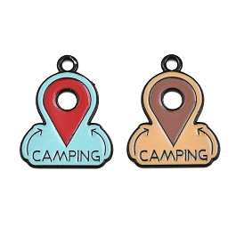 Alloy Enamel Pendants, Landmark with Word Camping Charms, Black
