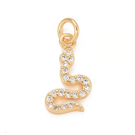 Eco-Friendly Brass Micro Pave Cubic Zirconia Pendants, with Jump Ring, Long-Lasting Plated, Lead Free & Cadmium Free, Snake