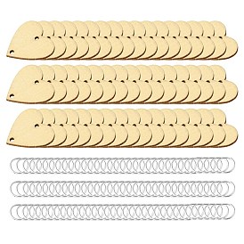 50 Подвески из неокрашенного дерева, с 100 шт. серебряными латунными открытыми кольцами с покрытием