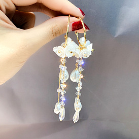 925 Silver Pearl Tassel Earrings - French Style, Elegant Crystal Ear Jewelry.