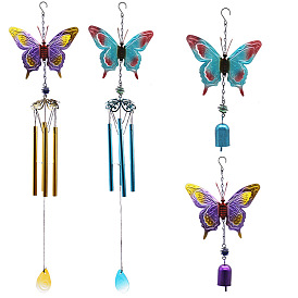 Iron Butterfly Pendant Decorations, Bell/Tube Tassel Wind Chime for Garden Outdoor Courtyard Balcony Hanging Decoration