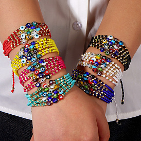 Многослойные браслеты из стеклянных бусин в стиле бохо, браслеты из бисера лэмпворк от сглаза для мужчин и женщин