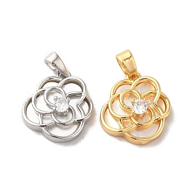 Brass Crystal Rhinestone Flower Charms with Natural Shell