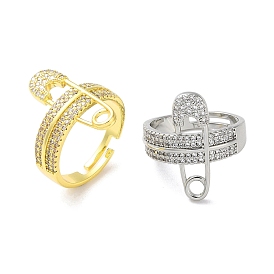 Safety Pin Shape Brass Crystal Rhinestone Adjustable Rings for Women