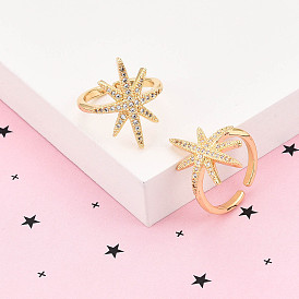 Латунные кольца-манжеты с микропаве и прозрачным цирконием для женщин, звезда