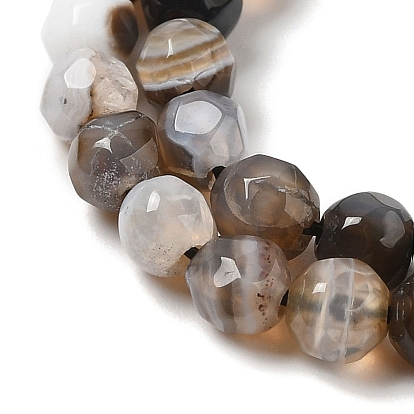 Natural Striped Agate/Banded Agate Beads Strands, Faceted, Round, Dyed & Heated