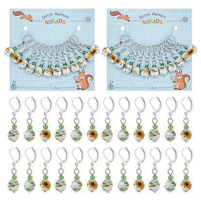 Маркеры для петель из фарфора ручной работы, Круглый обруч с подсолнухом, связанный крючком, подвески-подвески на защелке, маркер с замком и кольцом с подвеской в виде винного бокала