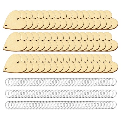 50 Подвески из неокрашенного дерева, с 100 шт. серебряными латунными открытыми кольцами с покрытием