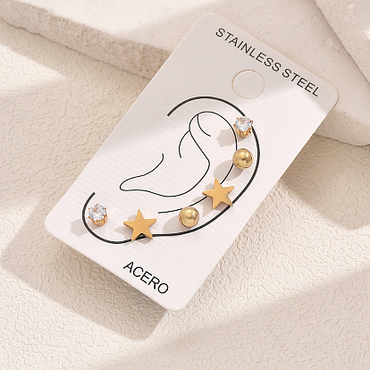 Комплекты серег-гвоздиков из нержавеющей стали и прозрачных кубических цирконий для женщин, простой и сладкий