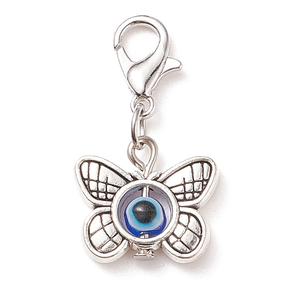 Evil Eye Pendant Decorations, Alloy & Resin Lobster Clasp Charms, Lotus Flower & Owl & Elephant & Eye & Butterfly & Tortoise