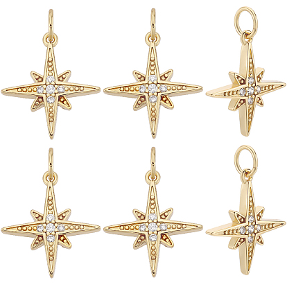 10 Подвески из латуни с микро-паве класса AAA с кубическим цирконием, долговечный, звезда, без кадмия, без никеля и без свинца