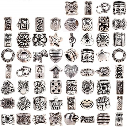 Tibetan Style Alloy European Beads, Mixed Shapes