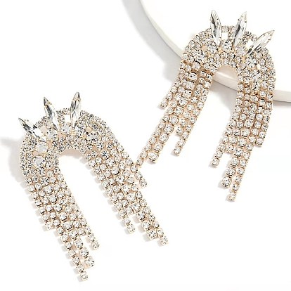 Sparkling Arch-shaped Tassel Earrings with Shimmering Water Diamonds - Chic and Versatile for Women