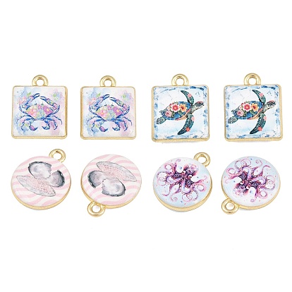 Ocean Theme Printed Alloy Pendants, Animal Charms, Golden, Rack Plating