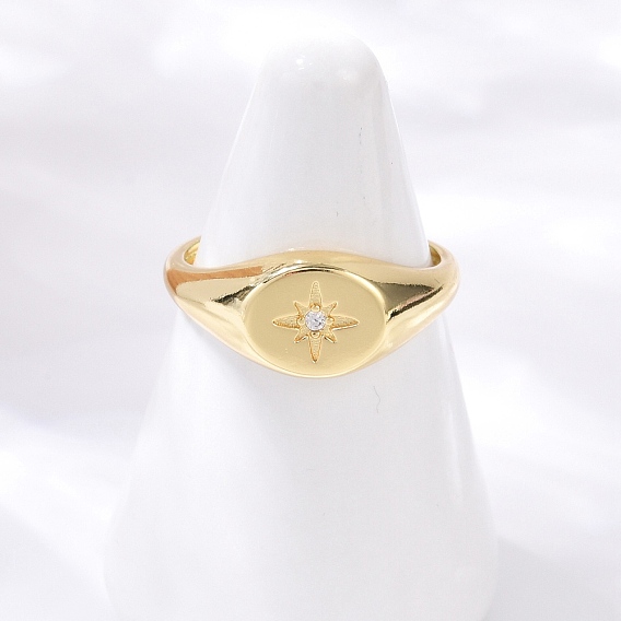 Латунные кольца-манжеты с микропаве и прозрачным цирконием для женщин, овальные со звездой, стойки покрытие, без кадмия и без свинца, прочное покрытие