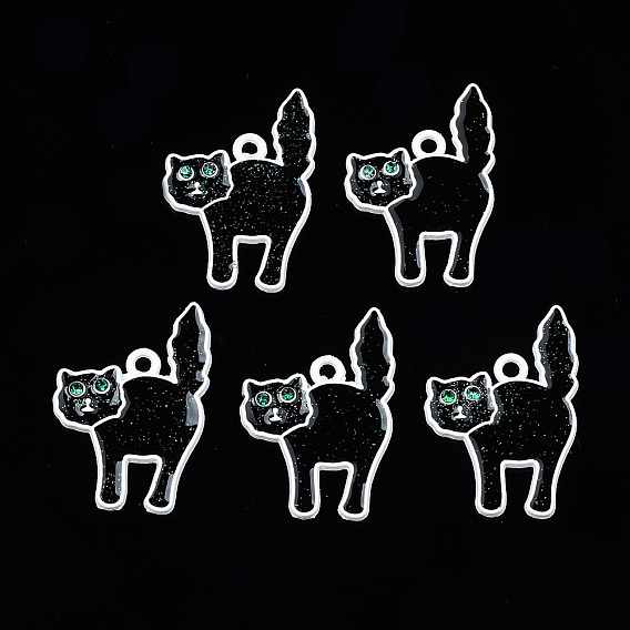 Окрашенного распылением эмали сплава подвески, с изумрудными стразами и блестящей пудрой, без кадмия, без никеля и без свинца, кошка