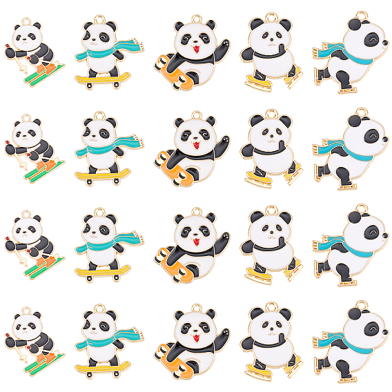 20 шт 5 стиль стойки покрытие сплава эмалевые подвески, без кадмия, без никеля и без свинца, золотой свет, панда